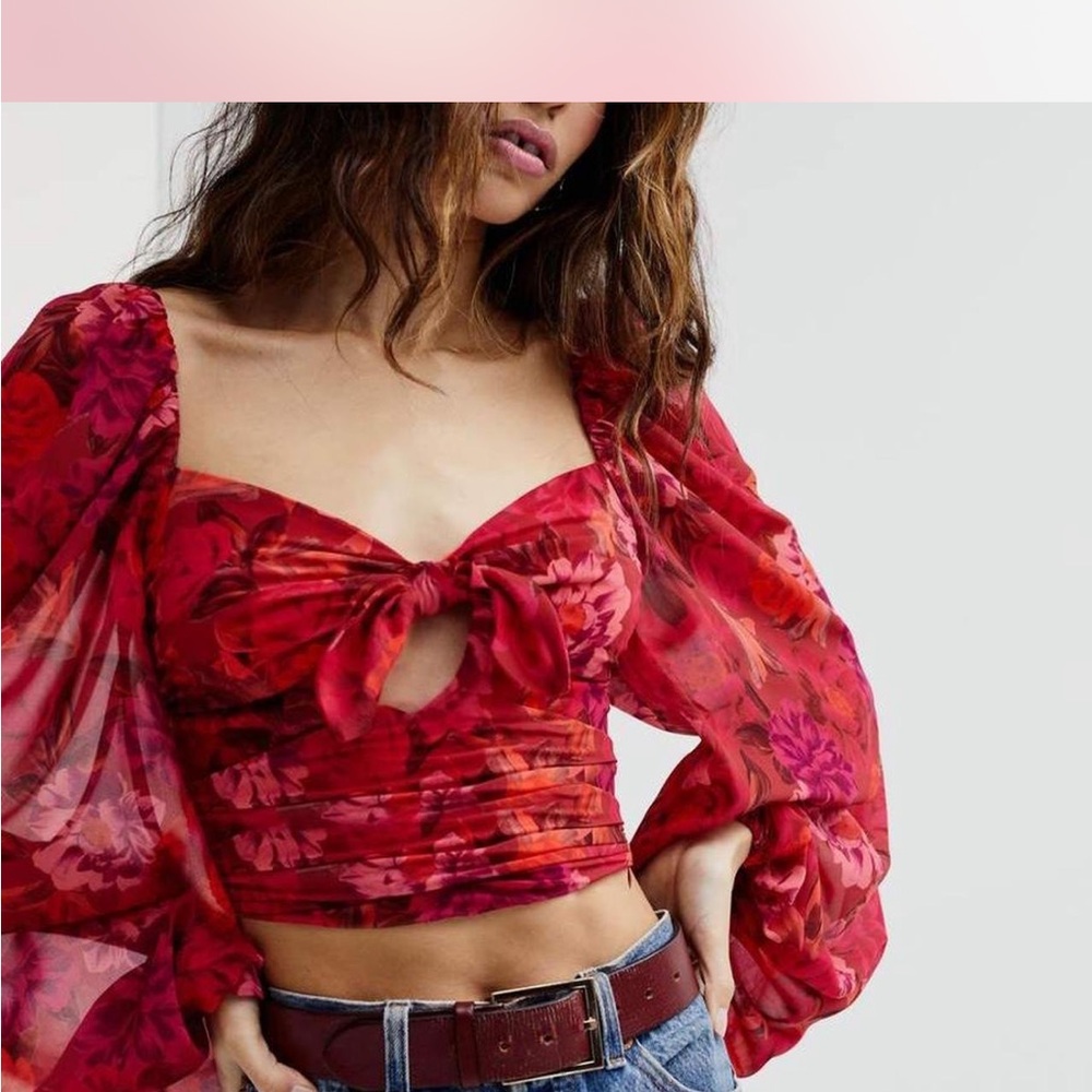 NWT For Love & Lemons Trisha Crop Top in Red. Size Small.